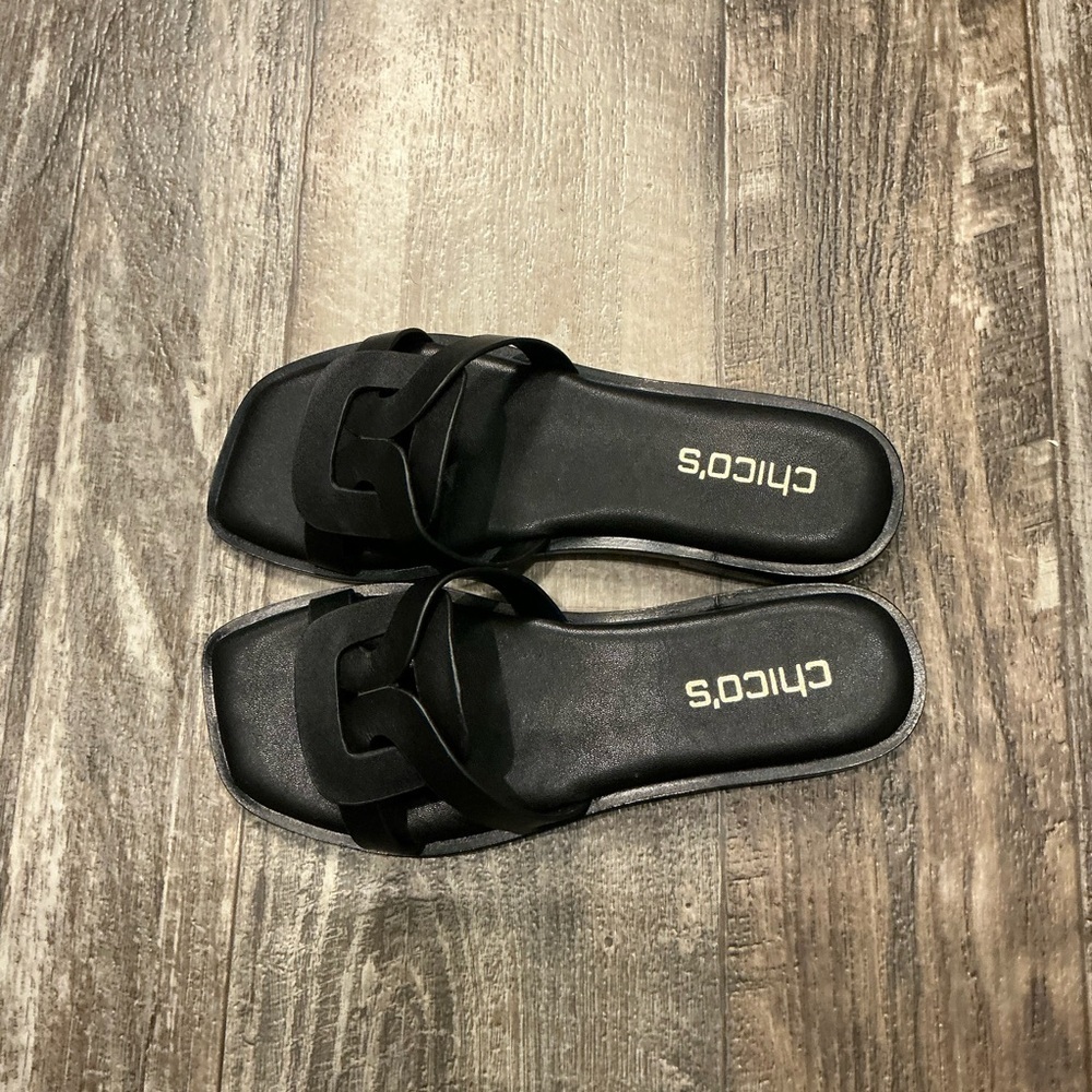 Chico's Black Interlocking Strap Slide Sandals Size 6 - Picture 6 of 16